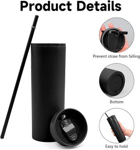 Gobelets réutilisables en acrylique mat à double paroi de 16 oz avec couvercles et pailles – Design moderne et écologique - Product Image 2