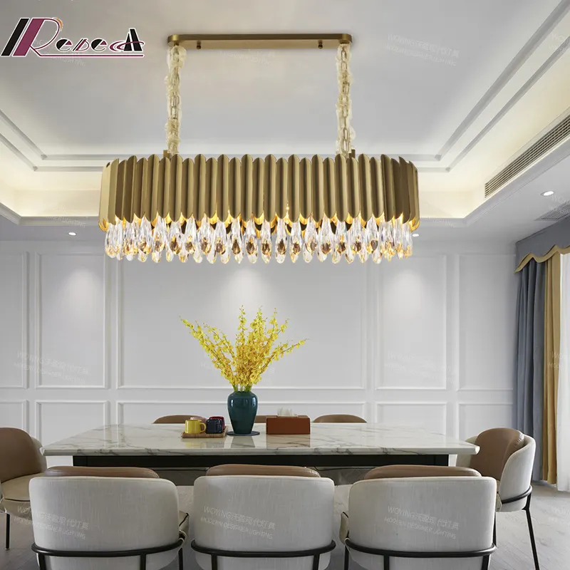 Candelabro de cristal de lujo, luces colgantes redondas doradas simples modernas para sala de estar y comedor