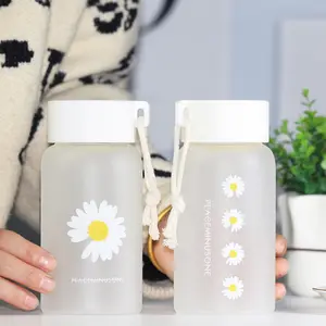 Hochwertige Borosilikat-Milchglas-Wasser flasche mit tragbarem Seil und Kunststoff deckel