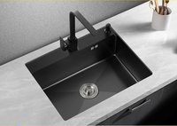Accessoires de robinet d'évier de cuisine à double cuvette noirs faits à la main, ensemble complet, installation sous plan, surface nano en granit de quartz