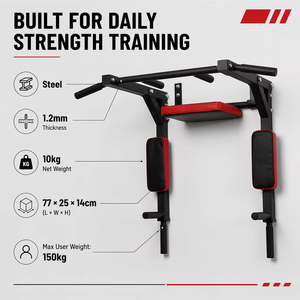 Barra de dominadas multifunción para montar en la pared, estación de entrenamiento para dominadas, flexiones y ejercicios de core, para gimnasio en casa y entrenamiento de fuerza. - Product Image 2