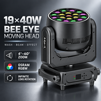Projecteur à tête mobile 19x40W RGBW Bee Eye avec bande LED 4-60 °   Objectif rotatif Zoom pour éclairage de scène, concert, DJ, location, événement
