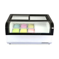 Vitrine réfrigérée commerciale de comptoir à verre incurvé pour glaces et gelatos, à refroidissement direct, avec affichage numérique de la température