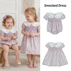 Set di Abiti e Tutine Floreali Viola Vintage Coreani Personalizzati OEM/ODM, Traspiranti in Cotone Organico per Bambine e Ragazze - Product Image 1