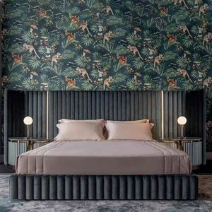 New <b>Model</b> Post Modern European Bedroom Furniture Sets Luxury Leather Double Wide Headboard Blue King Size Bed - Product Image 5