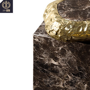 Mesa de esquina de latón con cubo marrón oscuro de alta calidad contemporánea, muebles de sala de estar de diseño moderno italiano de lujo hechos de piedra - Product Image 5