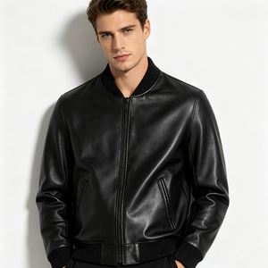 Fabricant de Vêtements en Gros OEM ODM Personnalisés : Blouson Bomber en Cuir pour <span class=keywords><strong>Homme</strong></span>, Col Montant, Poignets Côtelés, Marque Privée, Vêtements en Vrac - Product Image 4