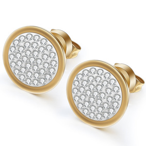 Diamond <b>Stud</b> <b>Earrings</b> 13mm Round Brilliant Cut 304 Stainless Steel Women's Everyday Wear Gold White <b>Black</b> - Product Image 1