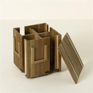 منظم شاي أكاسيا صلب ، دوار خشبي مع نافذة عرض - Product Image 2