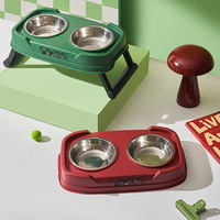 Gamelle double surélevée pliable pour animaux de compagnie, réglable sur trois niveaux de hauteur, protection du cou, antidérapante, en acier inoxydable, pour chiens et chats