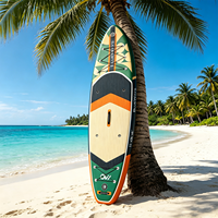 Vente flash : SUP gonflable extra large de 11' x 36" avec pompe, planche à pagaie géométrique verte et beige, kit complet tout usage