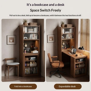 Scrivania Pieghevole con Libreria Integrata in Legno Massello, Stile Medievale, per Studio e Ufficio Domestico, Ideale per Piccoli Appartamenti SZ042 - Product Image 2