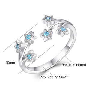 แหวนเงิน925ฟ้ารูปดาวลูกบาศก์เซอร์โคเนียปรับได้สีเงินและความฝันแหวนซ้อนบนท้องฟ้า - Product Image 5