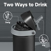 Bouteille d'eau isotherme en acier inoxydable de 24 oz avec couvercle 2-en-1 à paille et bec verseur pour isolation au froid, sans BPA, compatible avec les porte-gobelets de voiture