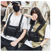 Bolso de Pecho de Nylon Personalizado de Moda, Chaleco Negro, Estilo Hip Hop Urbano, Riñonera Táctica Funcional, Bolso Cruzado