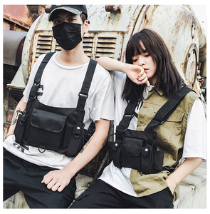 Sac de poitrine en nylon personnalisé tendance, veste noire, streetwear hip-hop, sac banane tactique fonctionnel, sac bandoulière - Product Image 5