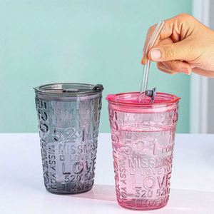 Bouteille d'eau et verre à jus double paroi en verre à relief tridimensionnel, design horizontal élégant et tendance - Product Image 4