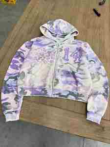 Men French Terry Vintage Zipper <b>Hoodie</b> Oversized Custom <b>Print</b> <b>Leopard</b> Camo Graphic Zip <b>Hoodie</b> Acid Wash Distressed Zip up <b>Hoodie</b> - Product Image 2