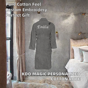 KDO MAGIC Peignoir personnalisé à manches longues pour femme, broderie du <span class=keywords><strong>prénom</strong></span>, 100% coton 400g, idée cadeau pour la fête des mères, Noël (S) - Product Image 1