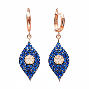 Ojo diseño turco zafiro CZ piedra pendientes colgantes suerte encanto turco venta al por mayor 925 joyería de plata esterlina - Product Image 2