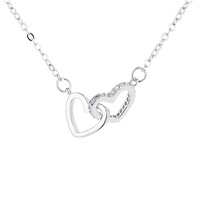 Collier double anneau en forme de cœur en argent sterling 925 avec zircon, collier ras du cou délicat