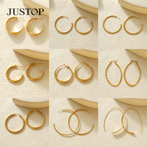 Trendy <b>Hook</b> Hoop <b>Earrings</b> 18K Gold Plated Stainless Steel Hypoallergenic Women's Fashion Jewelry - Product Image 5