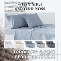 Parure de lit unie Todocama 4 pièces, drap-housse/drap plat, 2 taies d'oreiller 50x80cm, taille King Size Double, anti-acariens, bleu clair
