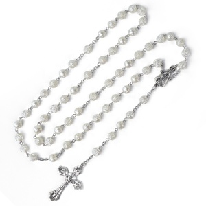 Mode Vintage Religieux Blanc Rose Chapelet Notre Dame <span class=keywords><strong>de</strong></span> <span class=keywords><strong>Fatima</strong></span> Pendentif Croix Baptême Collier <span class=keywords><strong>De</strong></span> Perles pour Femmes - Product Image 3