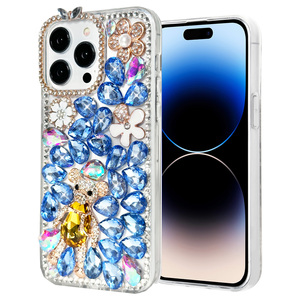 Luxury 3D Handmade Clear Flower and <b>Cute</b> <b>Bear</b> Diamond Phone Case for iPhone 17 Pro Max -Handmade Rhinestone for Girls Women - Product Image 5
