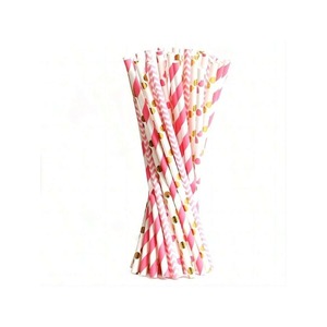 Pink And Gold Paper Straws 7 Inch Biodegradable Party Drinking Straws Fashionable Straight Pipe - Product Image 1