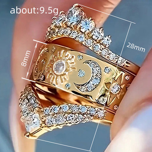 Anello con design a corona solare a tre strati per donna - Product Image 4
