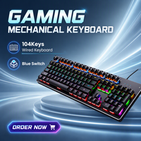 Clavier mécanique filaire USB 104 touches, axe bleu, clavier mécanique pour jeux PC, prend en charge le remplacement à chaud pour ordinateur de bureau