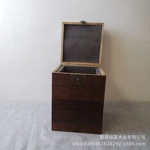 Boîte de rangement carrée en bois de noyer noir, hauteur 30 cm, avec fermeture à loquet, boîte à bijoux à couvercle rabattable pour l'affichage de thé ou d'ornements - Product Image 2