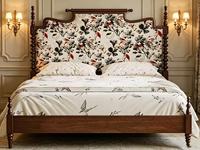 Lit de rangement Queen Size haut de gamme en bois foncé avec têtes de lit réglables en tissu floral, luxueux, écologique et assemblé