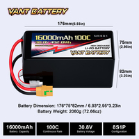 Vant 8S-HV Drone Batterie 16000mah 30.8V 100C 8S Lipo Batterie avec XT90S Plug Batteries pour Drones 7/10/13/15/18 Inch FPV