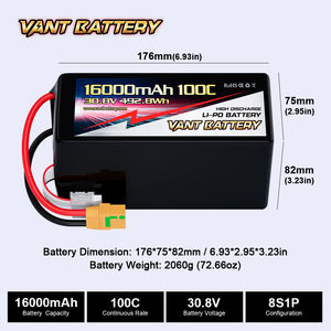 Vant 8S-HV 드론 배터리 16000mAh 30.8V 100C 8S 리포 배터리 (XT90S 플러그 포함) 7/10/13/15/18인치 FPV 드론용 - Product Image 4