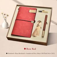 Set de Regalo Empresarial de Lujo: Cuaderno con Cubierta de Cuero, Bolígrafo de Madera Maciza y Marcapáginas con Borla de Latón, Kit con Logotipo Personalizado
