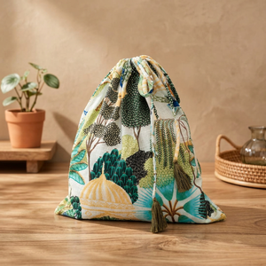 Printed Cotton Fabric Drawstring Large Cosmetic Bag for Pouch Jewelry Storage <b>Travel</b> <b>Organizer</b> Custom Gift Bag - Product Image 4