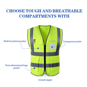 سترة سلامة عاكسة صناعية عالية الجودة لأعمال المرور والإنشاءات، سترة عالية الوضوح مزودة بسحاب وشعار - Product Image 4