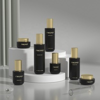 Ensemble d'Emballage Cosmétique Noir Personnalisé : Pot de Crème Visage 30 ml 50 g, Flacon Pompe à Sérum et Lotion de Soin de la Peau 120 ml, Bouteille en Verre Vide de Luxe