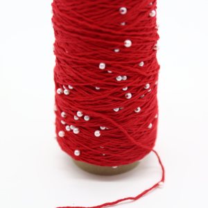 Mercerized Beads <strong>Red</strong> <strong>Sequin</strong> with 4MM Light PET Pearls GRS OEKO Certified Pearl Yarn for Knitting and Crochet Beads Yarn - Product Image 1