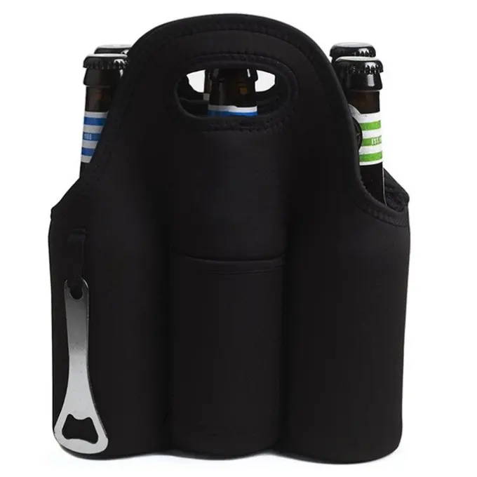 Nuovissimo sacchetto di raffreddamento per birra nero 6 bottiglie in neoprene borsa porta bottiglie di vino