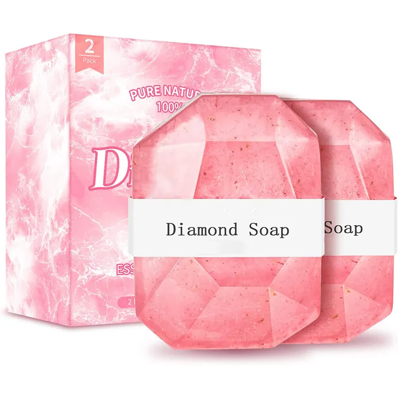 OEM/ODM Diamond Soap Crystal Gemstone Shape 24k Gold Foil Lightening Tighten Skin Natural Soap Handmade Body Soap