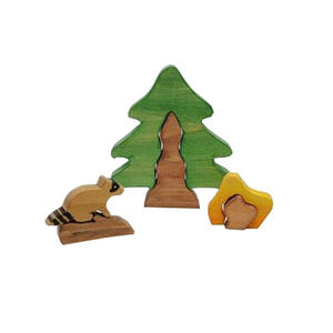 Set mainan Puzzle Raccoon pohon pinus kayu, Set hadiah mainan anak balita - Product Image 1