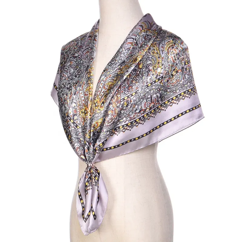 High Quality Polyester Silk Scarf Custom Design Logo Charmeuse Silk Scarf 100% Silk Scarves 90*90 Cm For Women Lady