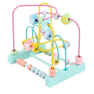 蒙特梭利计数颜色和形状识别木珠过山车木控制玩具为男孩女孩