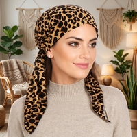 Turban imprimé léopard pré-noué pour femme, foulard à nouer à l'arrière, en polyester doux, pour la perte de cheveux (chimiothérapie)