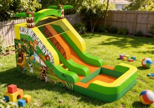 Divertido Tobogán Acuático Inflable Mini para Jardín con Piscina, Tobogán con Palmera, Castillo Inflable para Fiestas Infantiles - Product Image 2