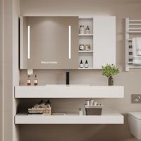 Meuble de salle de bain mural moderne et simple à double couche avec miroir LED anti-buée et lavabo en céramique sans joint