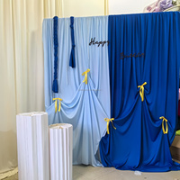 KAVI Rideau de fond de scène de mariage de luxe en soie de lait bleu Klein, draperie ondulée, jupe de table assortie, décoration pour banquets et événements